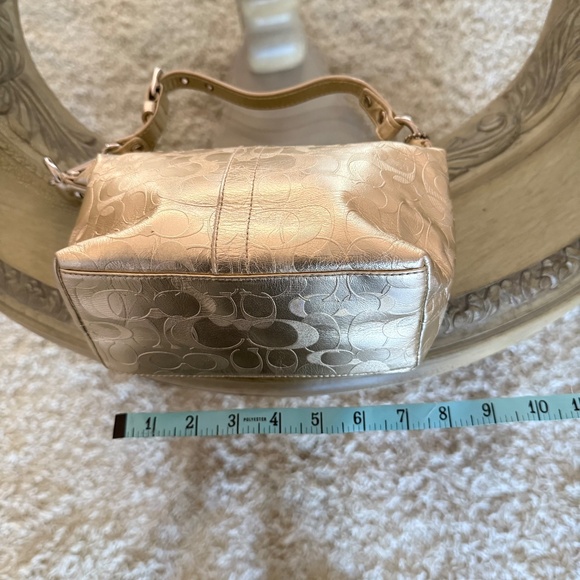 COACH Mini Top Handle Shoulder Bag Metallic Gold Embossed Signature C Leather - Picture 11 of 11